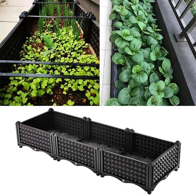 চাকার উপর 80cm দৈর্ঘ্যের সবজি রোপনকারী বক্স প্লাস্টিক দীর্ঘ প্ল্যান্টার বক্স মথ প্রুফ